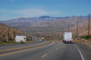 Downhill, heading toward the loathesomeness that is Palm Springs, California.